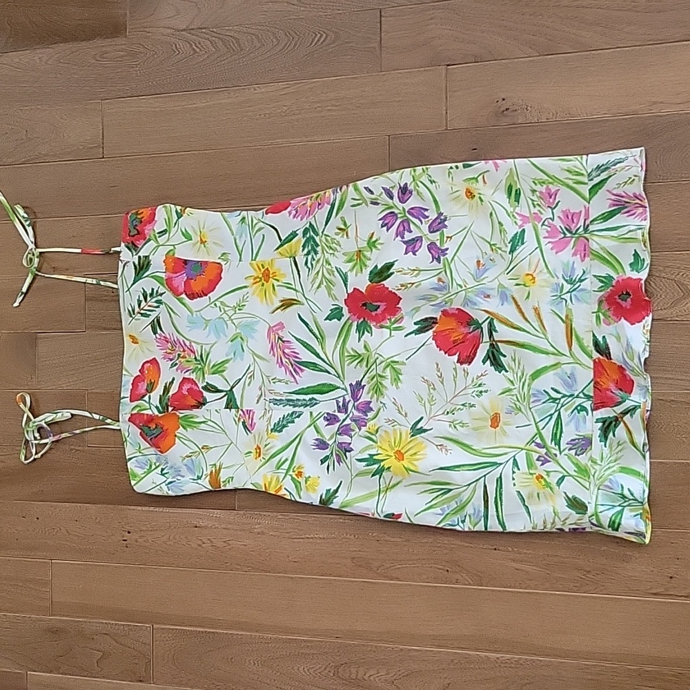 Vintage David‎ Meister Spring Floral Ruffle Hem Sun Mini Dress Spaghetti Strap 6
